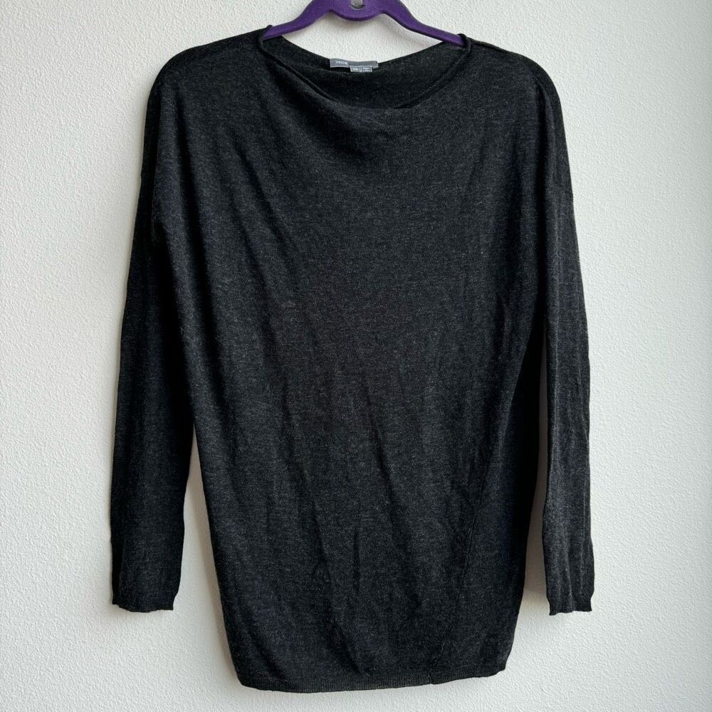 ✨$5/$25 VINCE Mercerized Wool Boat Neck Gray Knit Lightweight Sweater Size XS